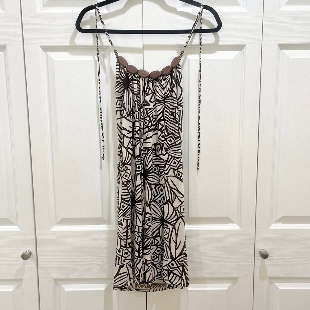 B Darlin Hawaiian Halter Print Dress Tan 4